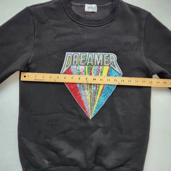 Lola + The Boys Dreamer Black Crewneck Sweatshirt Beaded Sequins Soft Boho Glam - Picture 8 of 10